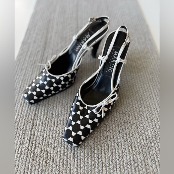 Vtg 90’s Marino Boutique Black White Geometric Square Toe Slingback Heels Sz 8 - Picture 9 of 9